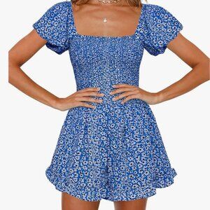 Blue Floral Capped Sleeved Romper